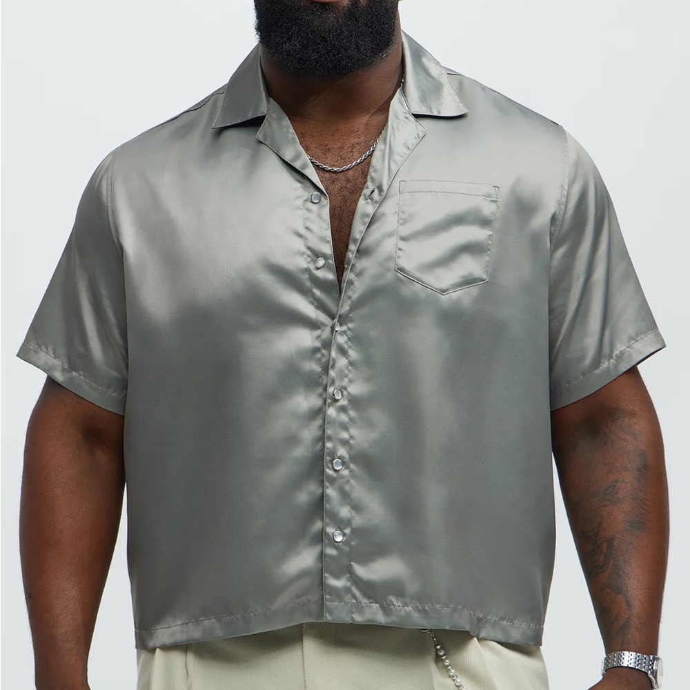 NovaMen Satin Cuban Collar Short sleeve Shirt size 3XL